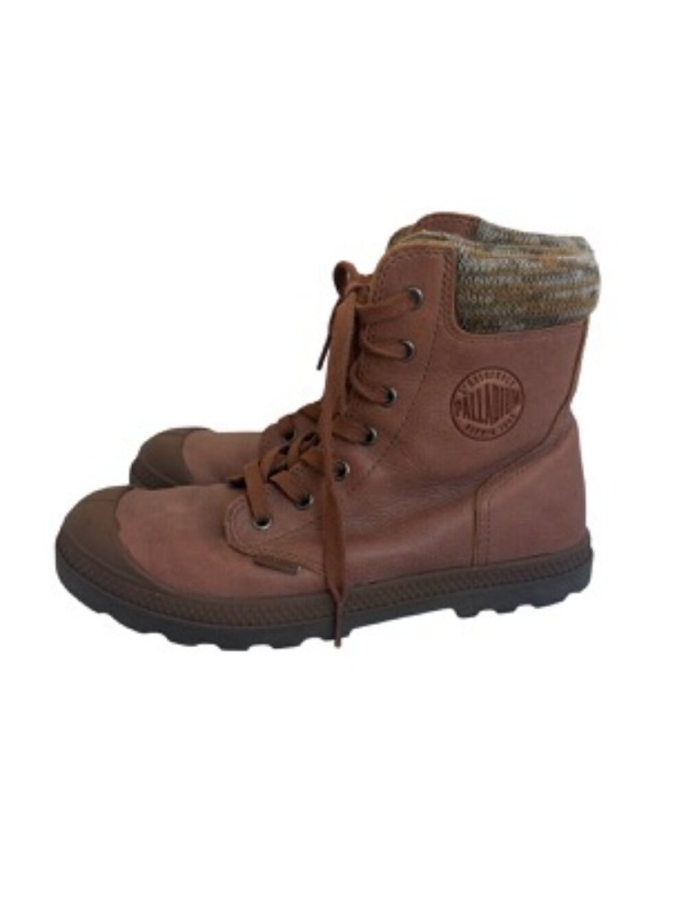 Palladium Chestnut Leather Cuff Lace Up Combat Boots Military Toe Size 8 Women's